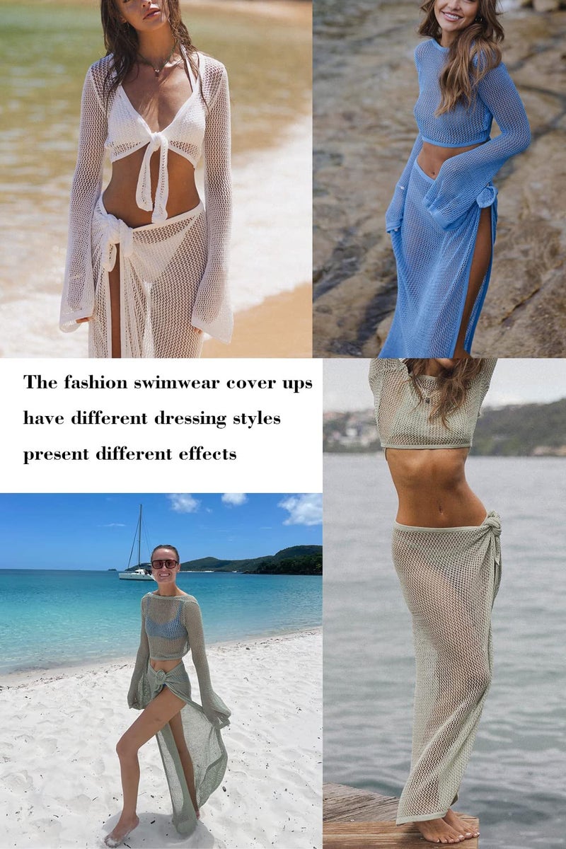 LANNEW Women's Swimsuits Cover Ups Set for Crochet Bathing Suit Hollow Out 2 Piece Bikini Coverup Beach Swimwear - Image 3