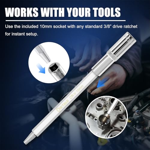 DikTalk Broken Spark Plug Remover Tool, 2-Piece Extractor Set with Left-Hand Thread and 10mm 3/8” Drive Socket for Seized Frozen Spark Plugs in Cars Trucks and SUVs - Image 4