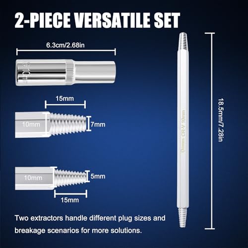 DikTalk Broken Spark Plug Remover Tool, 2-Piece Extractor Set with Left-Hand Thread and 10mm 3/8” Drive Socket for Seized Frozen Spark Plugs in Cars Trucks and SUVs - Image 5