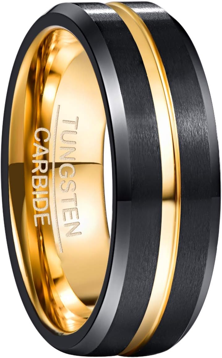 NUNCAD Tungsten Ring for Men Women Wedding Bands 4/6/8/10mm Width Multicolor Available Groove Beveled Edges Engraved I Love You Size 4 to 17 - Image 1