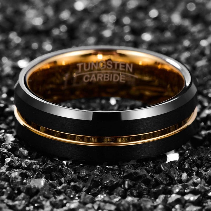 NUNCAD Tungsten Ring for Men Women Wedding Bands 4/6/8/10mm Width Multicolor Available Groove Beveled Edges Engraved I Love You Size 4 to 17 - Image 3