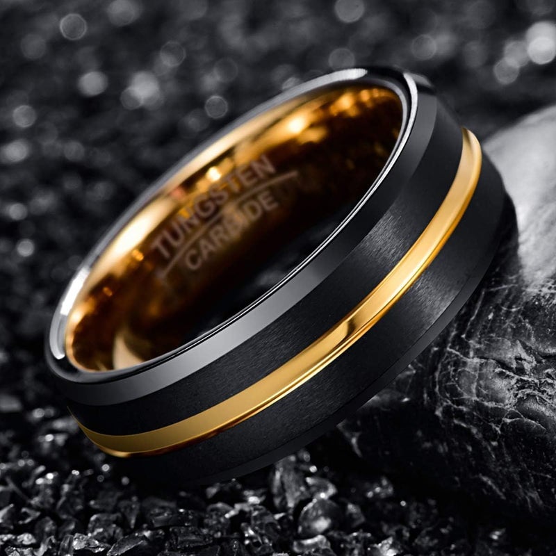 NUNCAD Tungsten Ring for Men Women Wedding Bands 4/6/8/10mm Width Multicolor Available Groove Beveled Edges Engraved I Love You Size 4 to 17 - Image 2