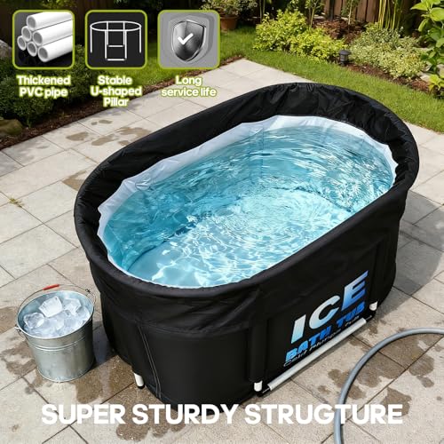UINERAGI Oval Ice Bath Tub for Athletes with Cover, 130 Gal Capacity Portable Cold Plunge Tub for Recovery and Cold Water Therapy, Ice Baths for Home, Gym, Indoor, Outdoor Use - Image 2