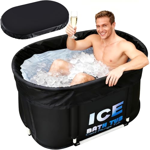 UINERAGI Oval Ice Bath Tub for Athletes with Cover, 130 Gal Capacity Portable Cold Plunge Tub for Recovery and Cold Water Therapy, Ice Baths for Home, Gym, Indoor, Outdoor Use - Image 1