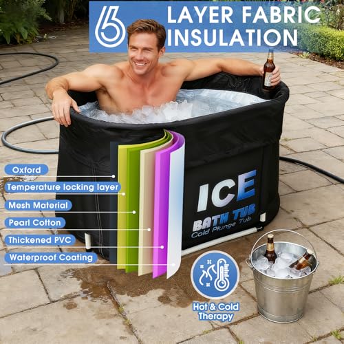 UINERAGI Oval Ice Bath Tub for Athletes with Cover, 130 Gal Capacity Portable Cold Plunge Tub for Recovery and Cold Water Therapy, Ice Baths for Home, Gym, Indoor, Outdoor Use - Image 3