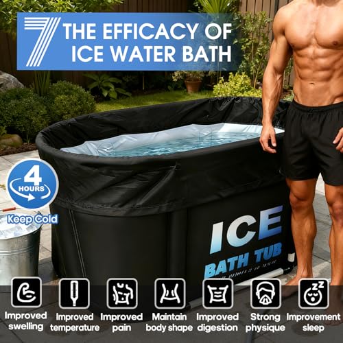 UINERAGI Oval Ice Bath Tub for Athletes with Cover, 130 Gal Capacity Portable Cold Plunge Tub for Recovery and Cold Water Therapy, Ice Baths for Home, Gym, Indoor, Outdoor Use - Image 4