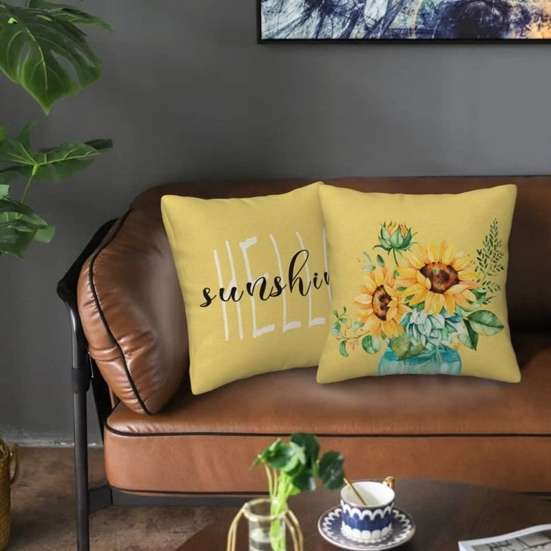 Sunshineyan Hello Sunshine Pillow Cover 20x20 مجموعة من مزرعة مزرعة صفراء الربيع الصيفي أغطية وسادة الربيع للألوان المائية عباد الشمس ووسادة Cashion Case Gifors لأريكة الأريكة المنزلية في الهواء الطلق في الهواء الطلق - Image 5