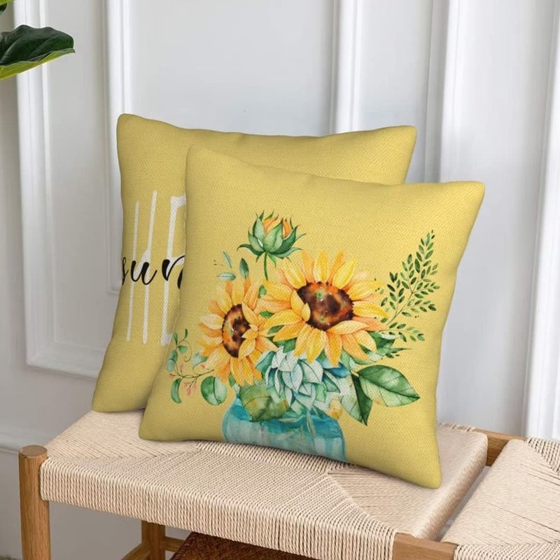 Sunshineyan Hello Sunshine Pillow Cover 20x20 مجموعة من مزرعة مزرعة صفراء الربيع الصيفي أغطية وسادة الربيع للألوان المائية عباد الشمس ووسادة Cashion Case Gifors لأريكة الأريكة المنزلية في الهواء الطلق في الهواء الطلق - Image 4