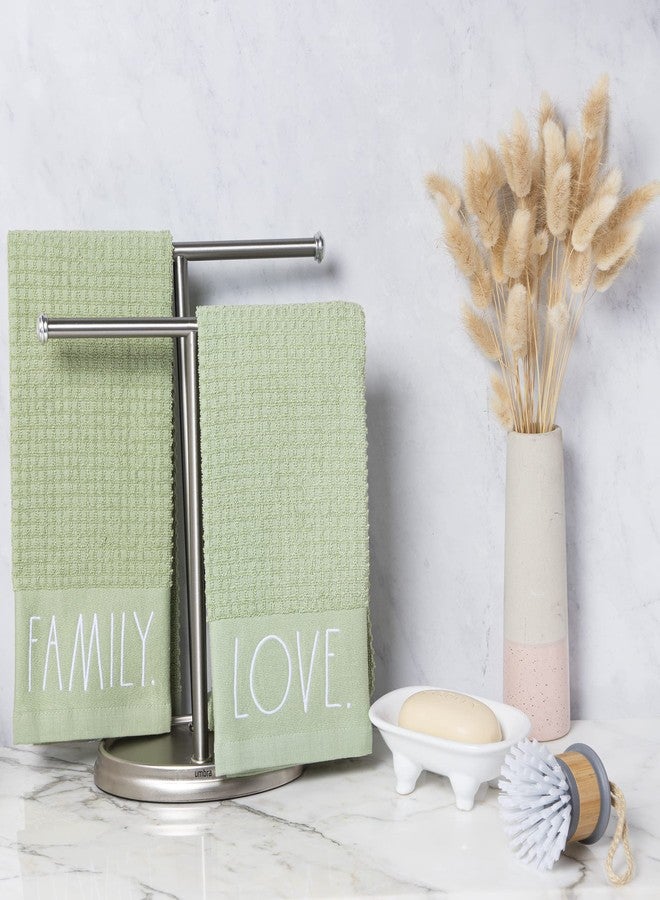 Rae Dunn Set of Hand Towels for Kitchen and Bathroom, 100% Cotton, Embroidered Dish Towels, Decorative Hand Towels, Sage- Love/Family, 2 Pack - Image 2