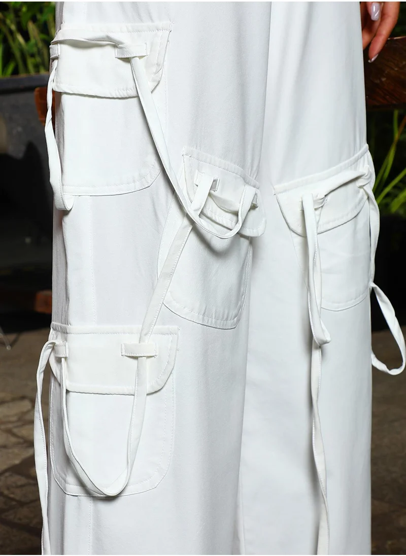 PINACOLADA Women's Chalk White Solid Cargo Trousers