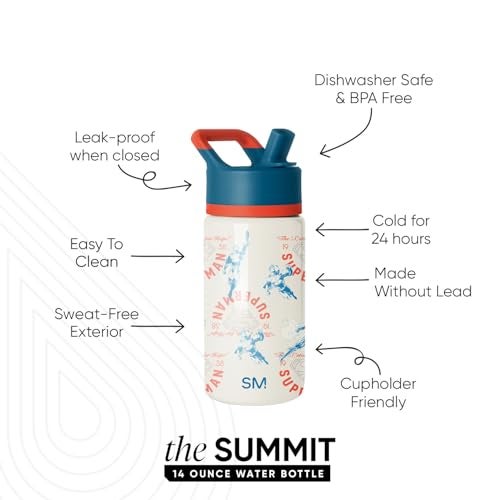 Simple Modern DC Comics Superman Kids Water Bottle with Straw Lid 14oz Insulated Stainless Steel Kids Tumbler Spill Proof Toddler Cup for School Girls Boys Summit Superman Stand for Hope - Image 3