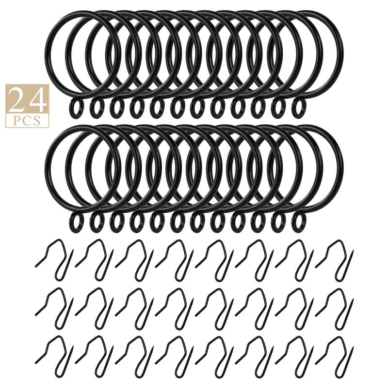 Zocang Curtain Drapery Hanging 1.5inch-Internal Diameter - Curtain Rings with Hooks Eyelet for Window Door Curtain Black Zocang - Image 3