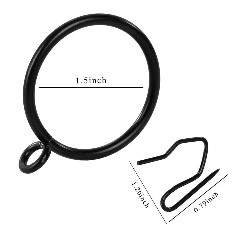 Zocang Curtain Drapery Hanging 1.5inch-Internal Diameter - Curtain Rings with Hooks Eyelet for Window Door Curtain Black Zocang - Image 2