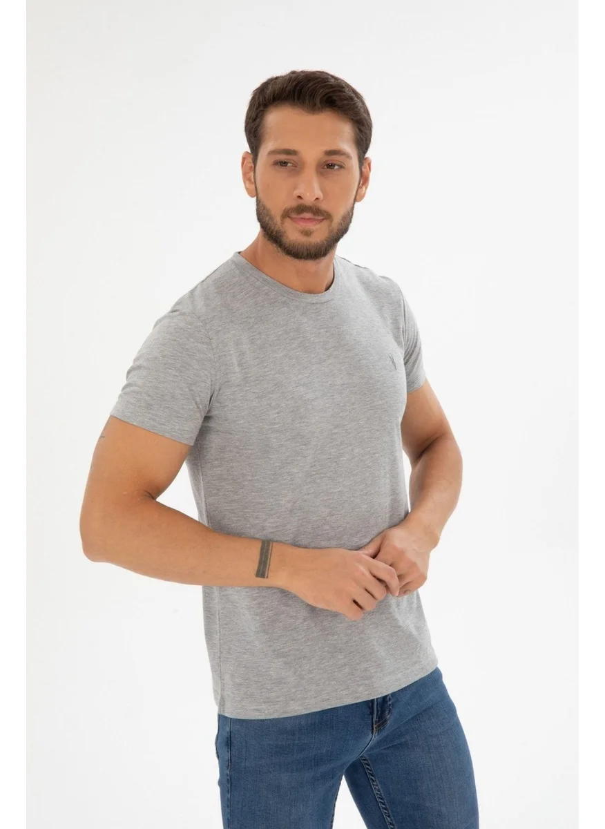 Four Man Men's Grey Crew Neck Cotton Relaxed Fit T-Shirt