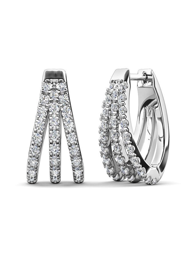 Cate & Chloe Aliyah 18k White Gold-Plated 14mm Pave Huggie Hoop Earrings with Round Cut Simulated Diamond Crystals, Small Silver Hoops for Women, Gift for Her on Christmas, Birthday, and Anniversary - Image 1