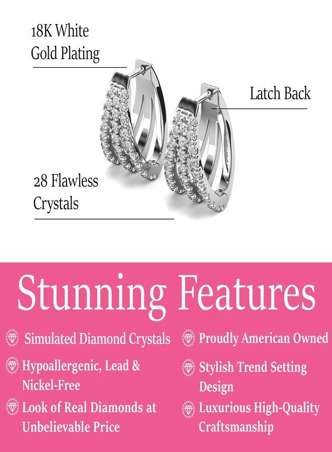 Cate & Chloe Aliyah 18k White Gold-Plated 14mm Pave Huggie Hoop Earrings with Round Cut Simulated Diamond Crystals, Small Silver Hoops for Women, Gift for Her on Christmas, Birthday, and Anniversary - Image 2