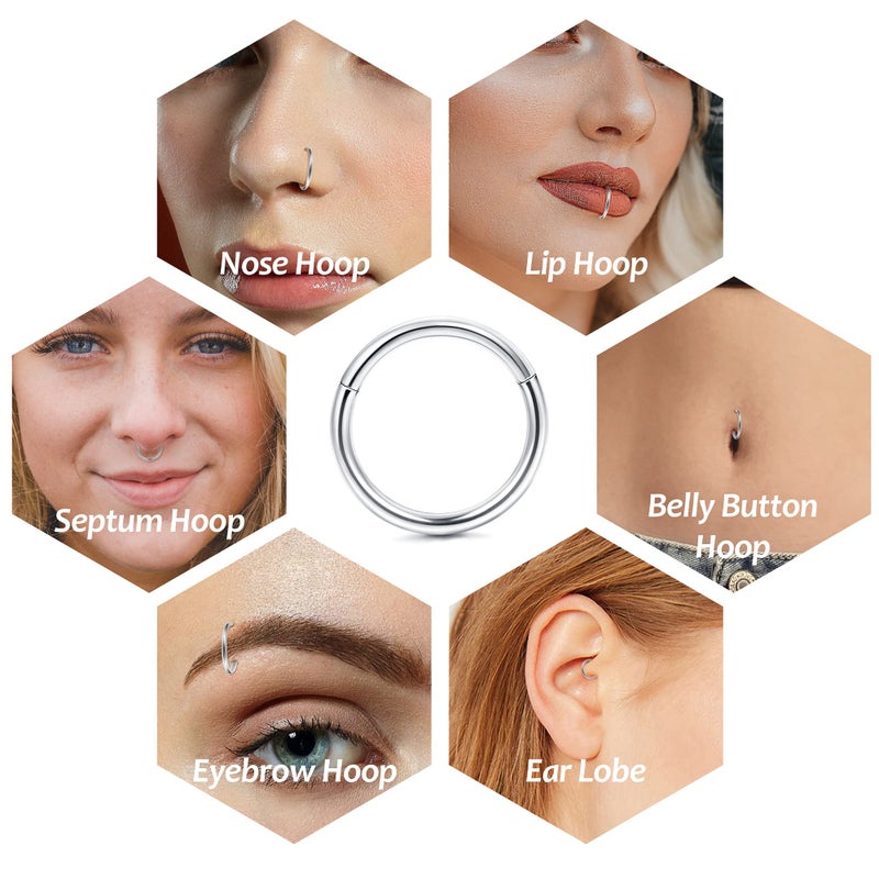 LOYALLOOK G23 Titanium Hinged Clicker Segment Nose Rings Hoop Septum Nose Lip Ring Hoop for Women Men Helix Cartilage Daith Tragus Sleeper Earrings Body Piercing Improved 16G Silver Tone - Image 5