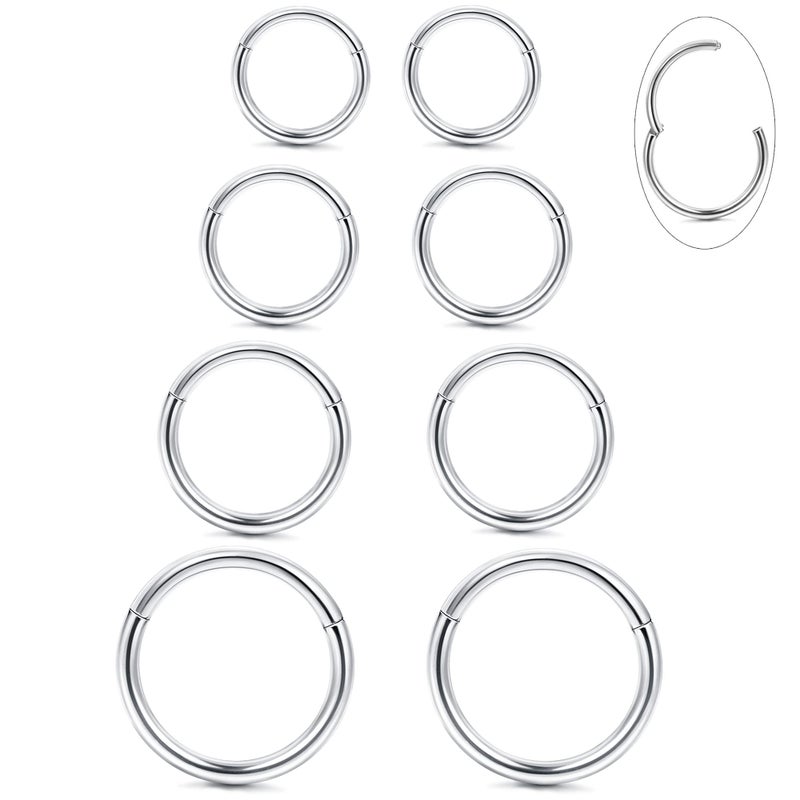 LOYALLOOK G23 Titanium Hinged Clicker Segment Nose Rings Hoop Septum Nose Lip Ring Hoop for Women Men Helix Cartilage Daith Tragus Sleeper Earrings Body Piercing Improved 16G Silver Tone - Image 1