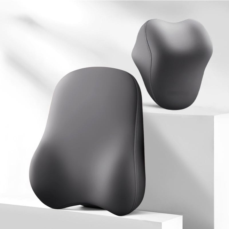 2 Pack Truck Headrest & Lumbar Support Cushion for Freightliner Cascadia Evolution 2013–2022, Memory Foam Ergonomic Car Headrest and Lumbar Support for Driving Fatigue Relief,B Grey - Image 1