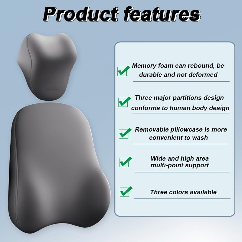 2 Pack Truck Headrest & Lumbar Support Cushion for Freightliner Cascadia Evolution 2013–2022, Memory Foam Ergonomic Car Headrest and Lumbar Support for Driving Fatigue Relief,B Grey - Image 3