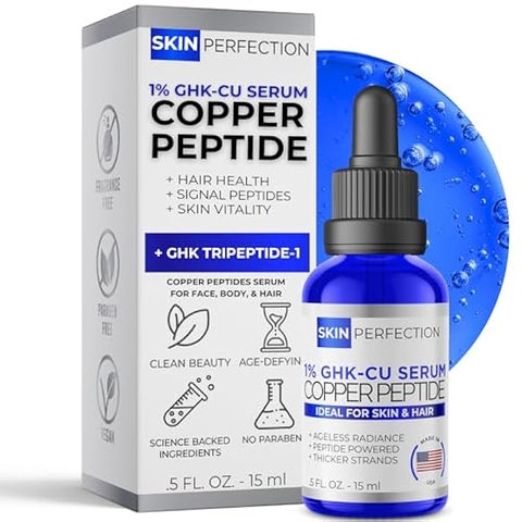 Skin Perfection Skin Perfection GHK-CU Copper Peptides Serum for Face &  Hair - Copper Peptide for Skin, Hair & Scalp - 1% Blue Liquid for Face,  Neck, Body, and Scalp  Multi-Use