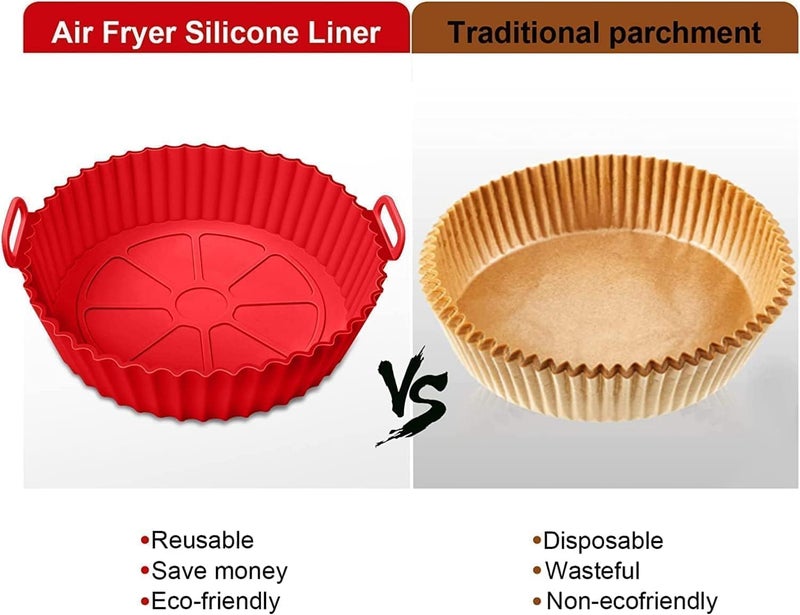 EASYMART Air Fryer Liners I Round Silicone Basket Baking Tray I Pot with Ear Handles I Nonstick Reusable Heat Resistant I Cooking Oven Insert Accessories - Multicolor (8 inch, Pack of 2) - Image 3