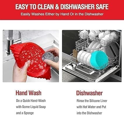 EASYMART Air Fryer Liners I Round Silicone Basket Baking Tray I Pot with Ear Handles I Nonstick Reusable Heat Resistant I Cooking Oven Insert Accessories - Multicolor (8 inch, Pack of 2) - Image 5