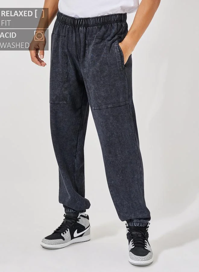Styli Acid Wash Relaxed Fit Joggers with Elasticated Cuff