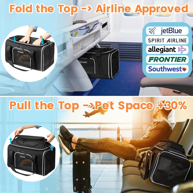 Petskd Top-Expandable Pet Carrier 17x12x8.5 Inches JetBlue Allegiant Spirit Airline Approved, Soft-Sided Carrier for Small Cats and Dogs with Locking Safety Zippers and Anti-Scratch Mesh(Black) - Image 2