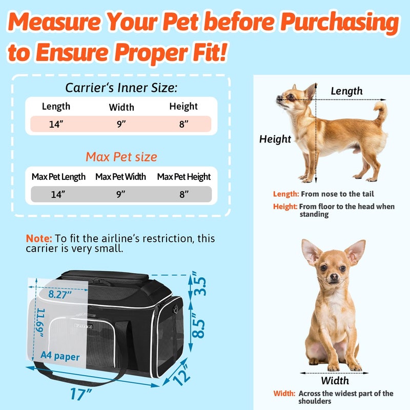 Petskd Top-Expandable Pet Carrier 17x12x8.5 Inches JetBlue Allegiant Spirit Airline Approved, Soft-Sided Carrier for Small Cats and Dogs with Locking Safety Zippers and Anti-Scratch Mesh(Black) - Image 3
