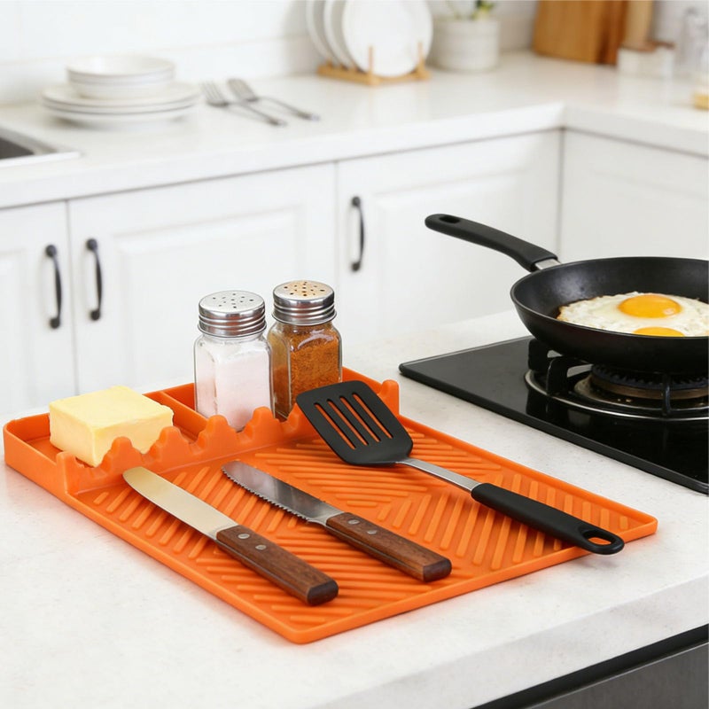 Find law Silicone Tools Mat for Griddle Kitchen Cooking Baking Countertop-Side Shelf Spatula Mat with Drip Pad for Blackstone Weber Traeger Pit Boss Flat Top Grill Smoker- BBQ Accessories Gifts for Men(Orange) - Image 3