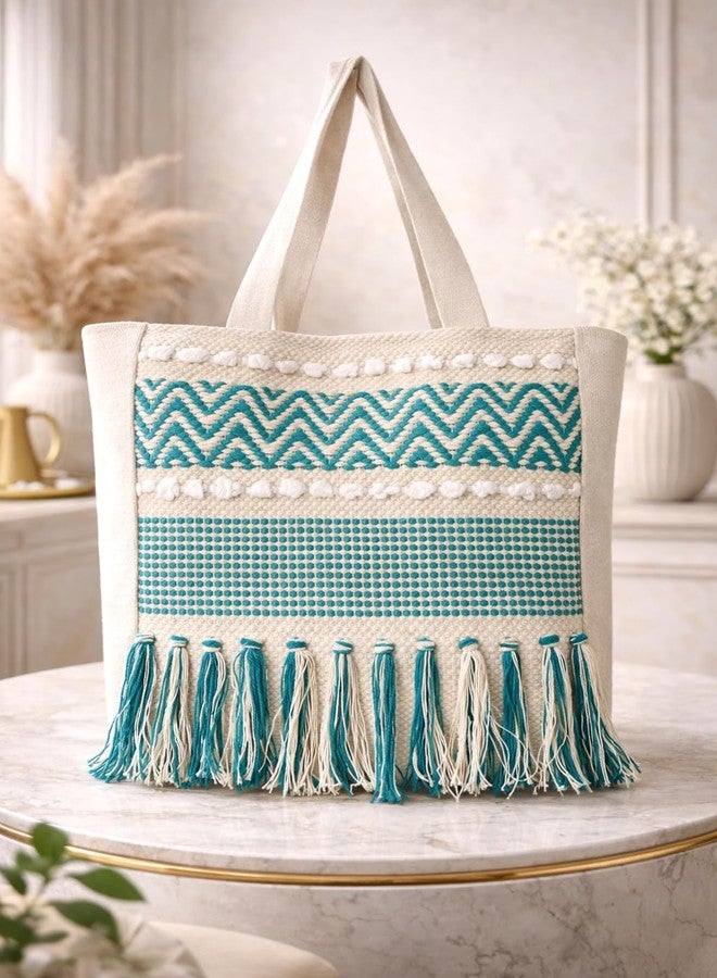 CULT FACTORY Fancy Woven Hand Bag for Women Big Size Jhanjar Office Shoulder Handbag (Green) - Image 3