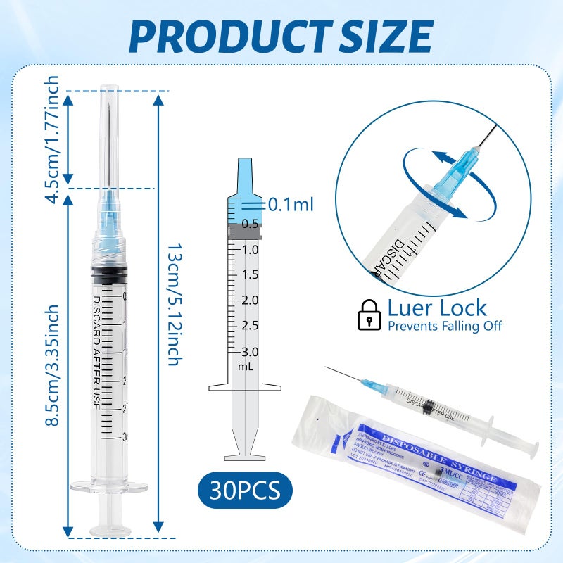 GOWTX 30 3ML/1ML Syringes with Caps, Individually Sealed for Liquid Dispensing - Image 2