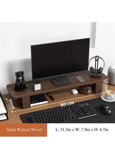 Carpentray carpentray Wooden 80CM Computer Monitor Stand Monitor Riser Desk Shelf Desktop Stand TV Laptop Riser with Keyboard Storage Desk Walnut Finish  - Image 2