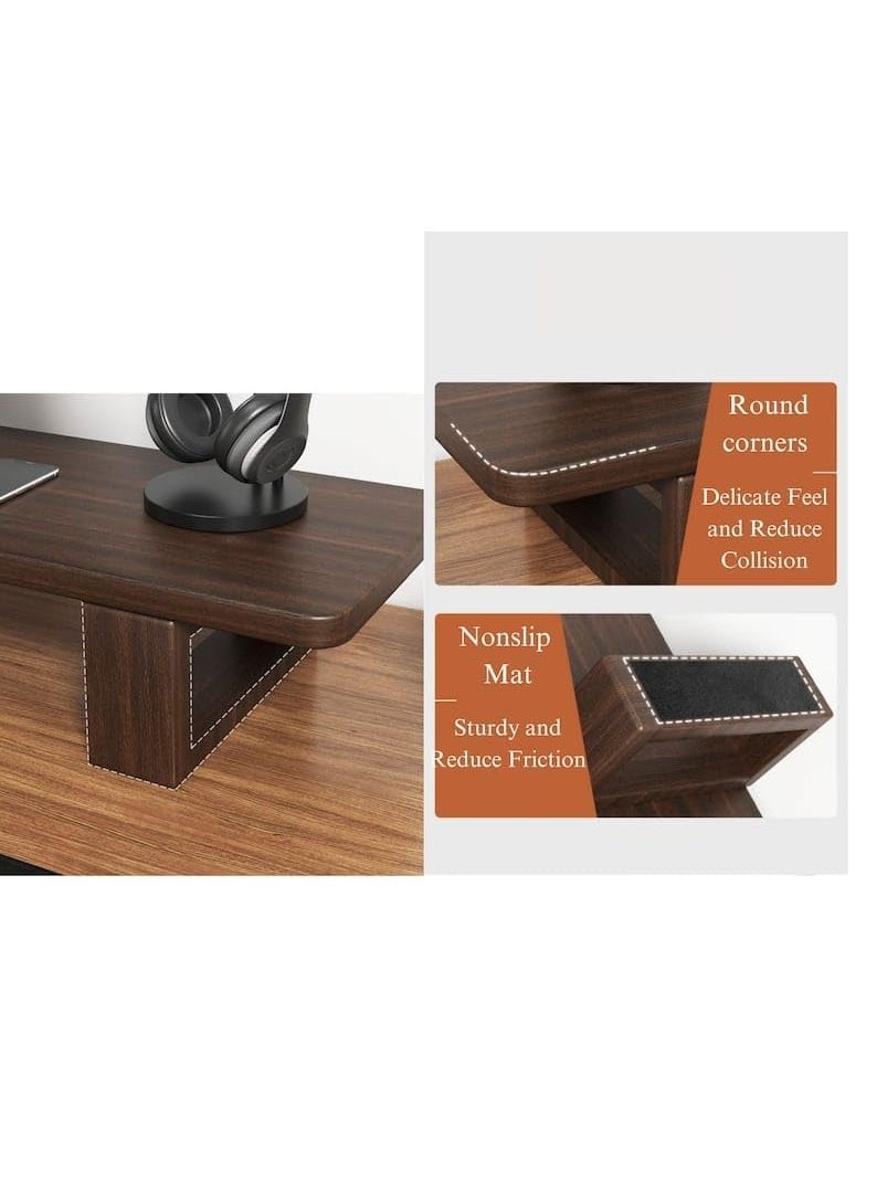 Carpentray carpentray Wooden 80CM Computer Monitor Stand Monitor Riser Desk Shelf Desktop Stand TV Laptop Riser with Keyboard Storage Desk Walnut Finish  - Image 5