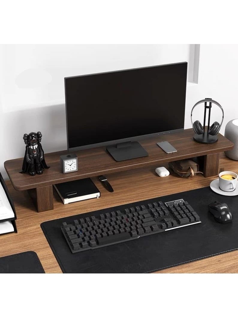 Carpentray carpentray Wooden 80CM Computer Monitor Stand Monitor Riser Desk Shelf Desktop Stand TV Laptop Riser with Keyboard Storage Desk Walnut Finish  - Image 1