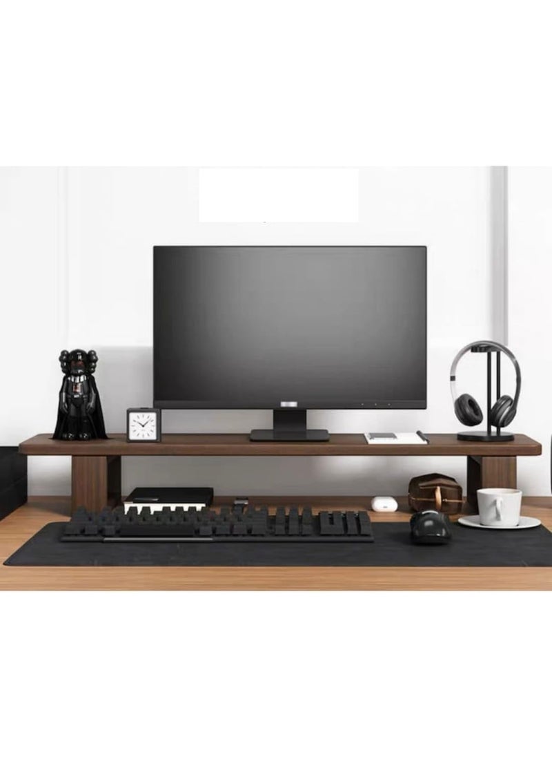 Carpentray carpentray Wooden 80CM Computer Monitor Stand Monitor Riser Desk Shelf Desktop Stand TV Laptop Riser with Keyboard Storage Desk Walnut Finish  - Image 3