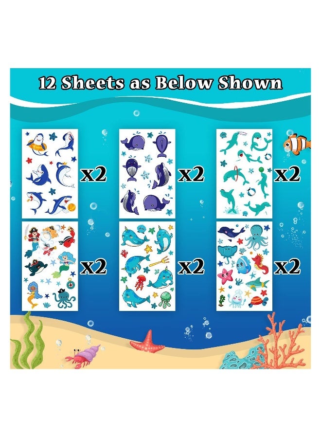 Luminous Under Sea Temporary Tattoos Glow Ocean Beach Pool Birthday Party Decorations Supplies Favors Fake Tattoo Stickers for Kids Gifts 170 Styles 12 Sheets