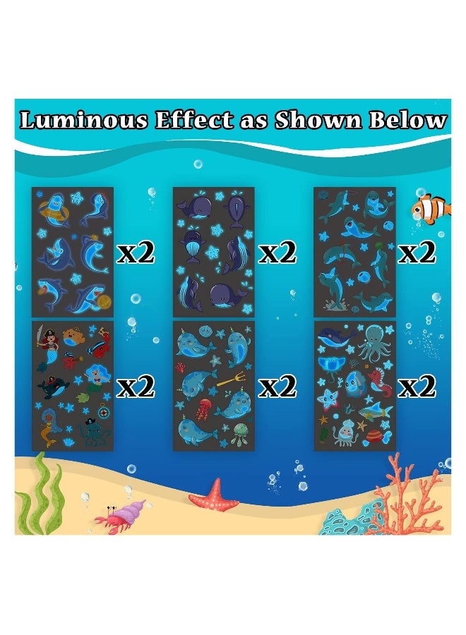 Luminous Under Sea Temporary Tattoos Glow Ocean Beach Pool Birthday Party Decorations Supplies Favors Fake Tattoo Stickers for Kids Gifts 170 Styles 12 Sheets