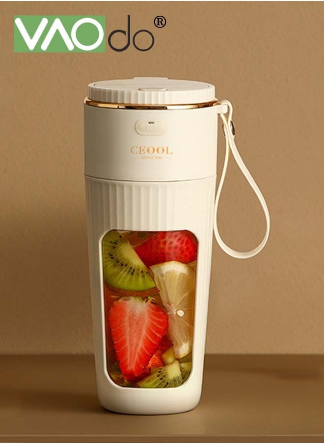 VAOdo - Portable Blender One-handed Drinking Mini Blender for Shakes and Smoothies Personal Blender with Rechargeable USB Made with BPA-Free Material Portable Juicer Cream White 340ML - Image 1