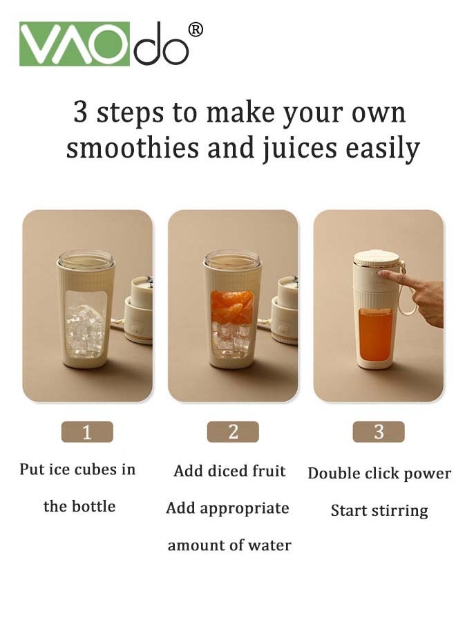 VAOdo - Portable Blender One-handed Drinking Mini Blender for Shakes and Smoothies Personal Blender with Rechargeable USB Made with BPA-Free Material Portable Juicer Cream White 340ML - Image 1