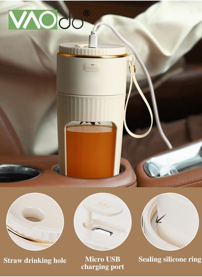 VAOdo - Portable Blender One-handed Drinking Mini Blender for Shakes and Smoothies Personal Blender with Rechargeable USB Made with BPA-Free Material Portable Juicer Cream White 340ML - Image 1