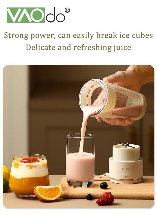 VAOdo - Portable Blender One-handed Drinking Mini Blender for Shakes and Smoothies Personal Blender with Rechargeable USB Made with BPA-Free Material Portable Juicer Cream White 340ML - Image 1