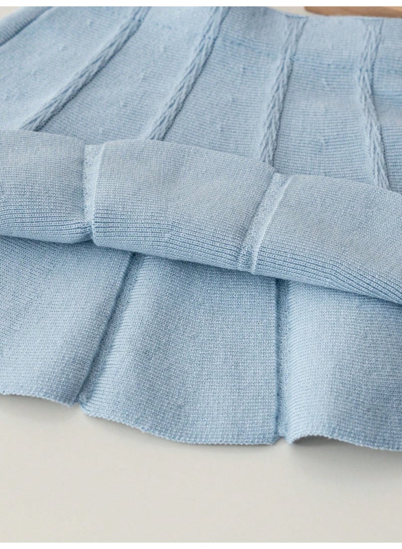 انسولار ملابس دافئة للبنات ، طقم شتوي دافئ مكون من قطعتين مصنوع من الصوف المحبوك، كنزة صوفية بفيونكة وتنورة مطوية، مريحة ولينة وصديقة للبشرة - Image 5