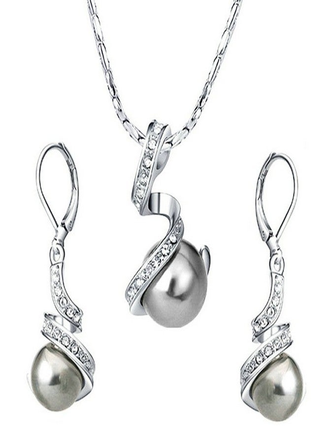 Yoursfs Grey Pearl Jewelry Set For Women 18k White Gold Plated Leverback Earrings & Pendant Drop Earrings and Necklace Set - Image 1