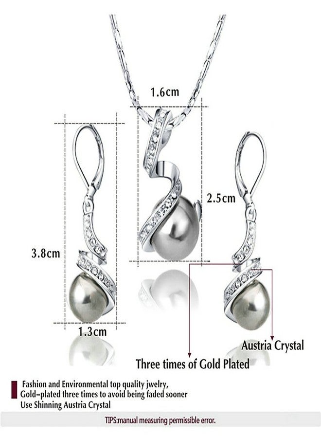 Yoursfs Grey Pearl Jewelry Set For Women 18k White Gold Plated Leverback Earrings & Pendant Drop Earrings and Necklace Set - Image 2