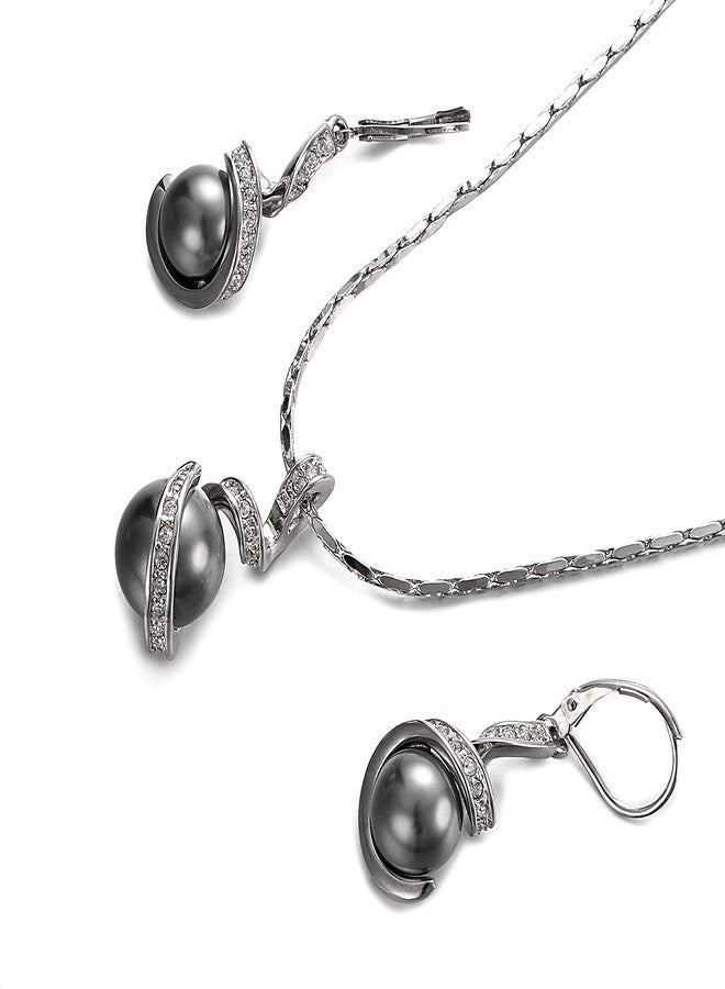 Yoursfs Grey Pearl Jewelry Set For Women 18k White Gold Plated Leverback Earrings & Pendant Drop Earrings and Necklace Set - Image 5