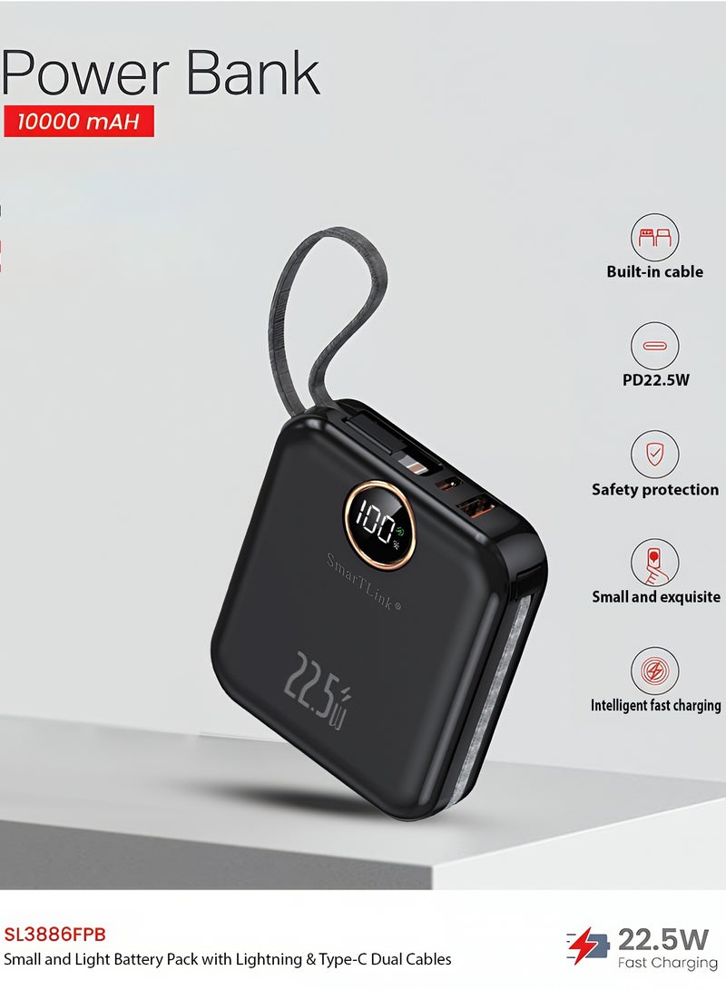 سمارت لينك باور بنك محمول 10000 مللي أمبير/ساعة، شحن سريع بقوة 22.5 واط مع كابلات Type-C و Lightning مدمجة، شاشة رقمية، بنك طاقة صغير الحجم للهواتف الذكية والأجهزة اللوحية - Image 2