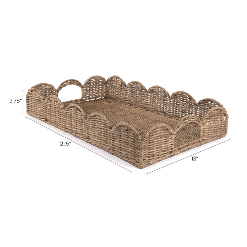 happimess TRY1000A Scalloped 21.5" Southwestern Cottage Hand-Woven Rattan Tray with Handles for Storage,Decoration, Display, Coffee Table or Serving Food, Natural - Image 3