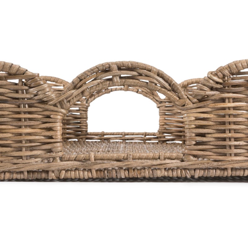 happimess TRY1000A Scalloped 21.5" Southwestern Cottage Hand-Woven Rattan Tray with Handles for Storage,Decoration, Display, Coffee Table or Serving Food, Natural - Image 5